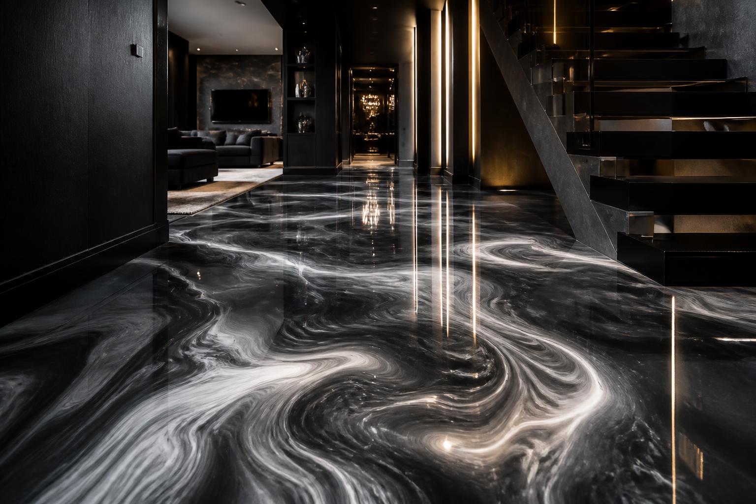 Luxury metallic epoxy floor in a modern home